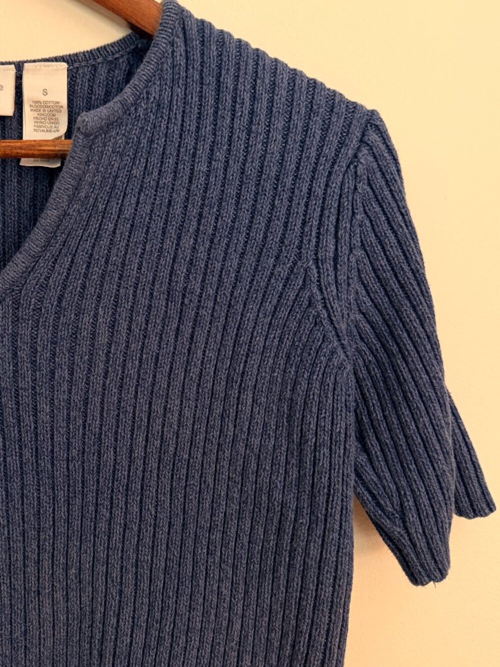 90s Vintage Lizwear Jeans 100% Cotton Ribbed Knit Short Sleeve Sweater, Size S
